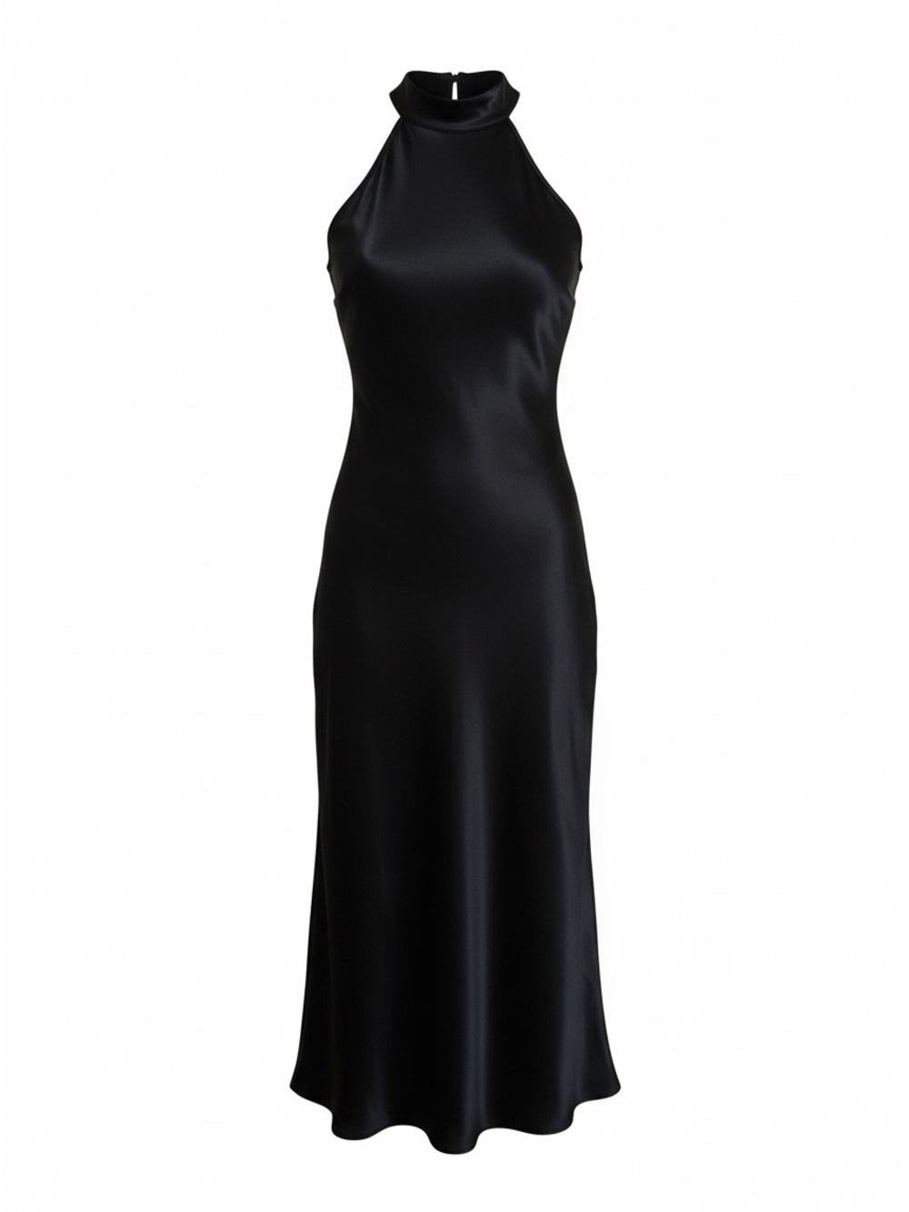 Jones New York Black Satin Halter Midi Dress with Mock Neck